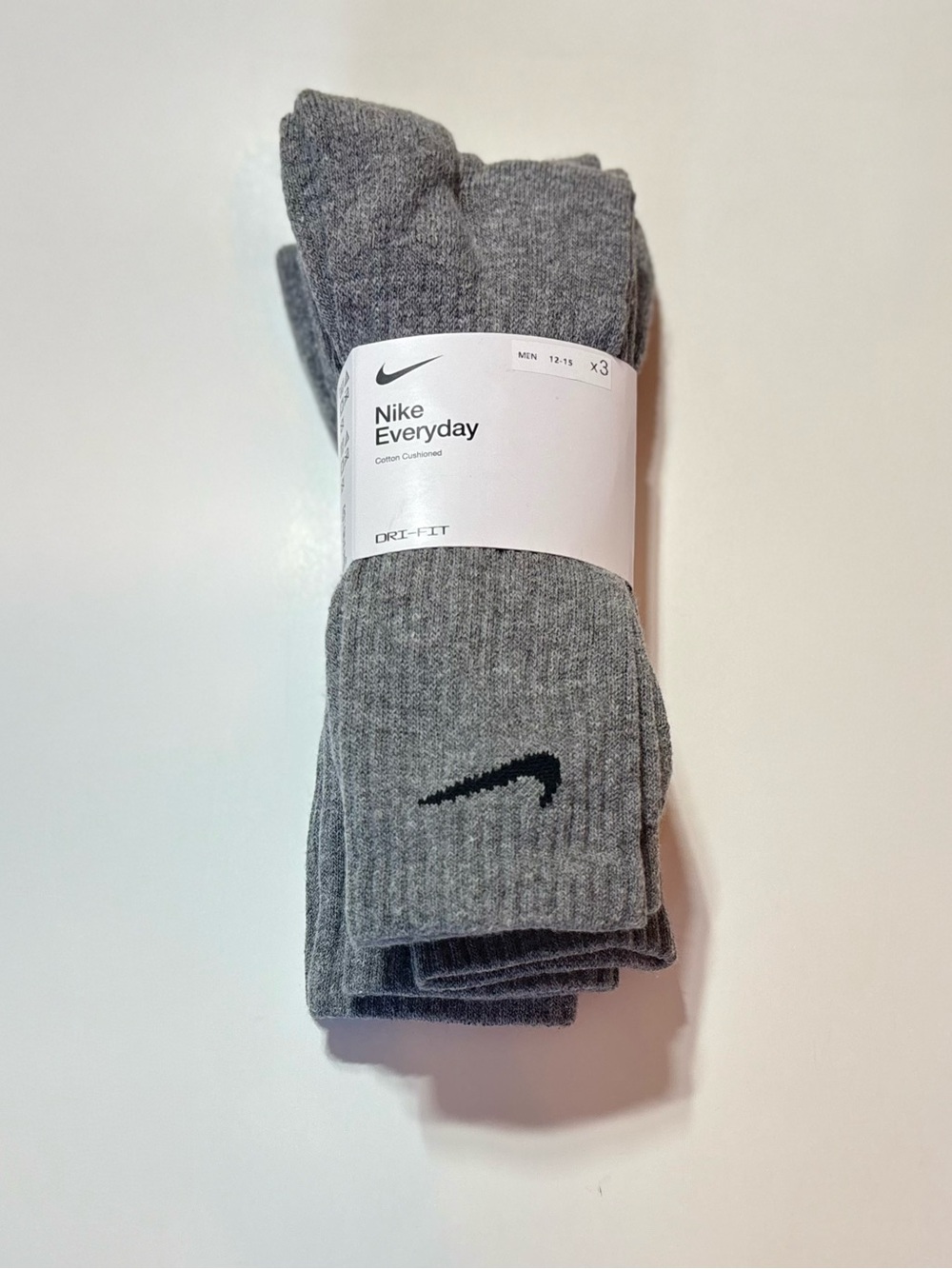 Nike Dri-fit Everyday cotton cushioned crew socks 3 Pack Gray SX7664